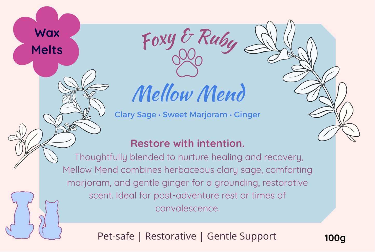 Mellow Mend – Dog-Safe Wax Melt with Clary Sage, Marjoram & Ginger
