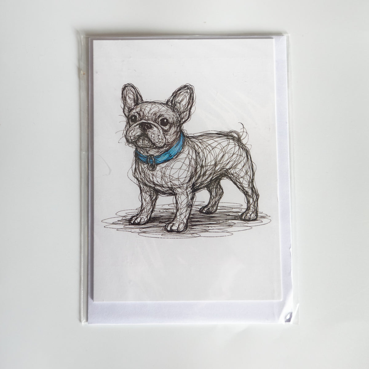 Illustrated French Bulldog greetings card with envelope